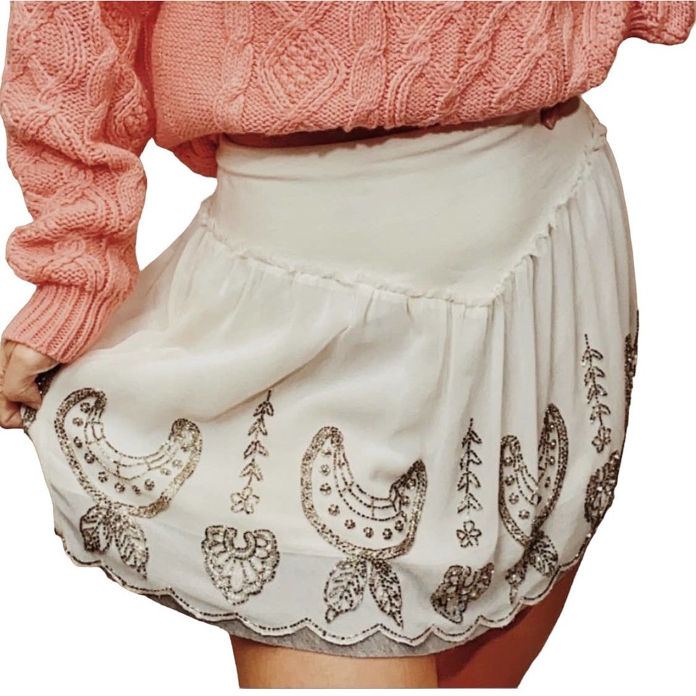 FREE PEOPLE BEADED MINI SKIRT SCALLOPED HEM WOMEN SIZE SMALL